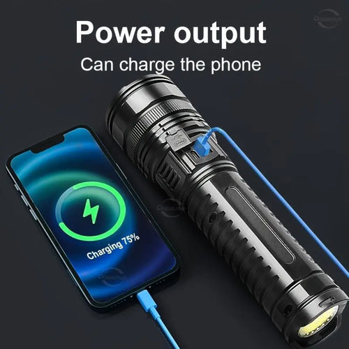 Hoodink 2-in-1 Strong Flashlight Power Bank with USB Port, Digital Power Display, Rechargeable, Zoomable, Waterproof, Adjustable Brightness – Cool Gadgets, EDC Items for Survival Camping, Cool Outdoor Stuff